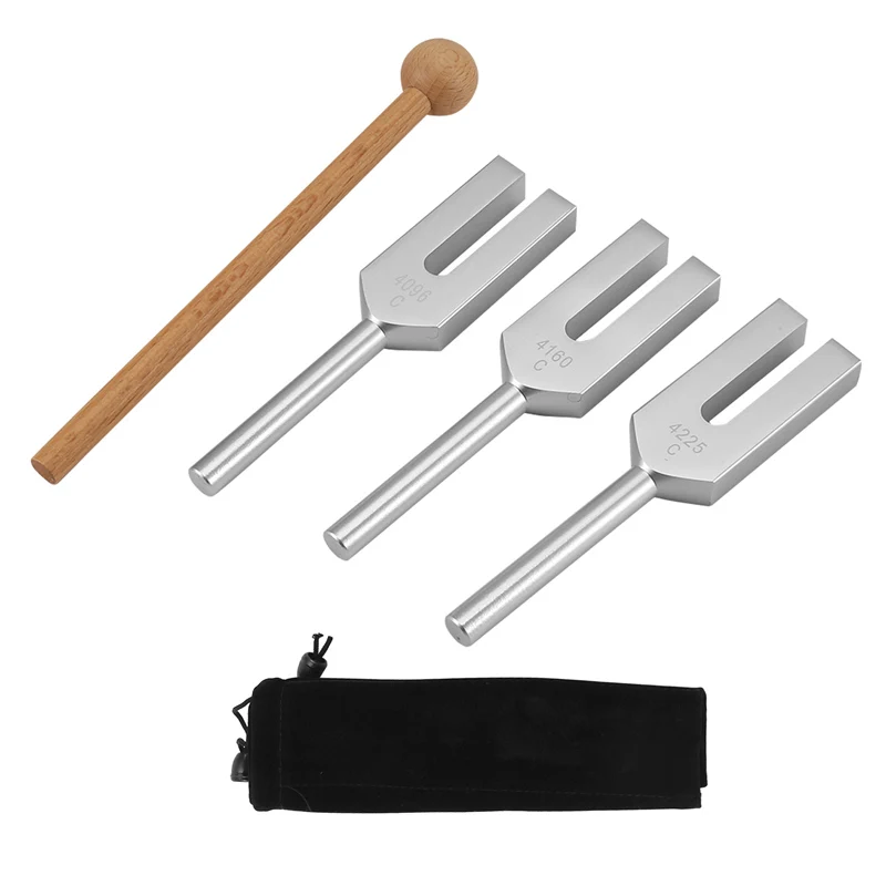 6Pack X(Tuning Forks Set 4096 Hz 4160 Hz 4225 Hz with Wooden Hammers and Cloth Bag Style 2