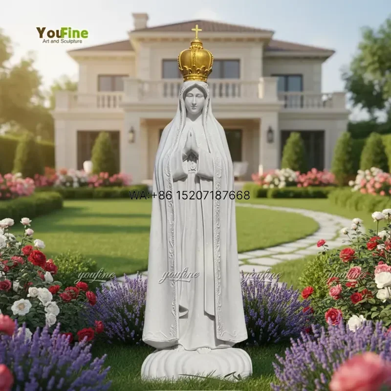 Wmwmnu Life Size Outdoor Garden Natural Marble Virgin of Fatima Statue Sculpture Wearing a for Home Decor