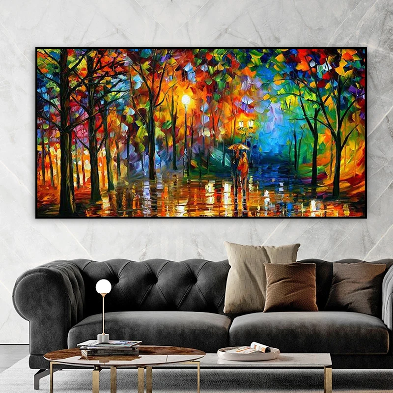 Abstract Colored Posters and Prints Strolling in the Rain Landscape  Canvas Painting Wall Art Picture for Living Room Home Decor