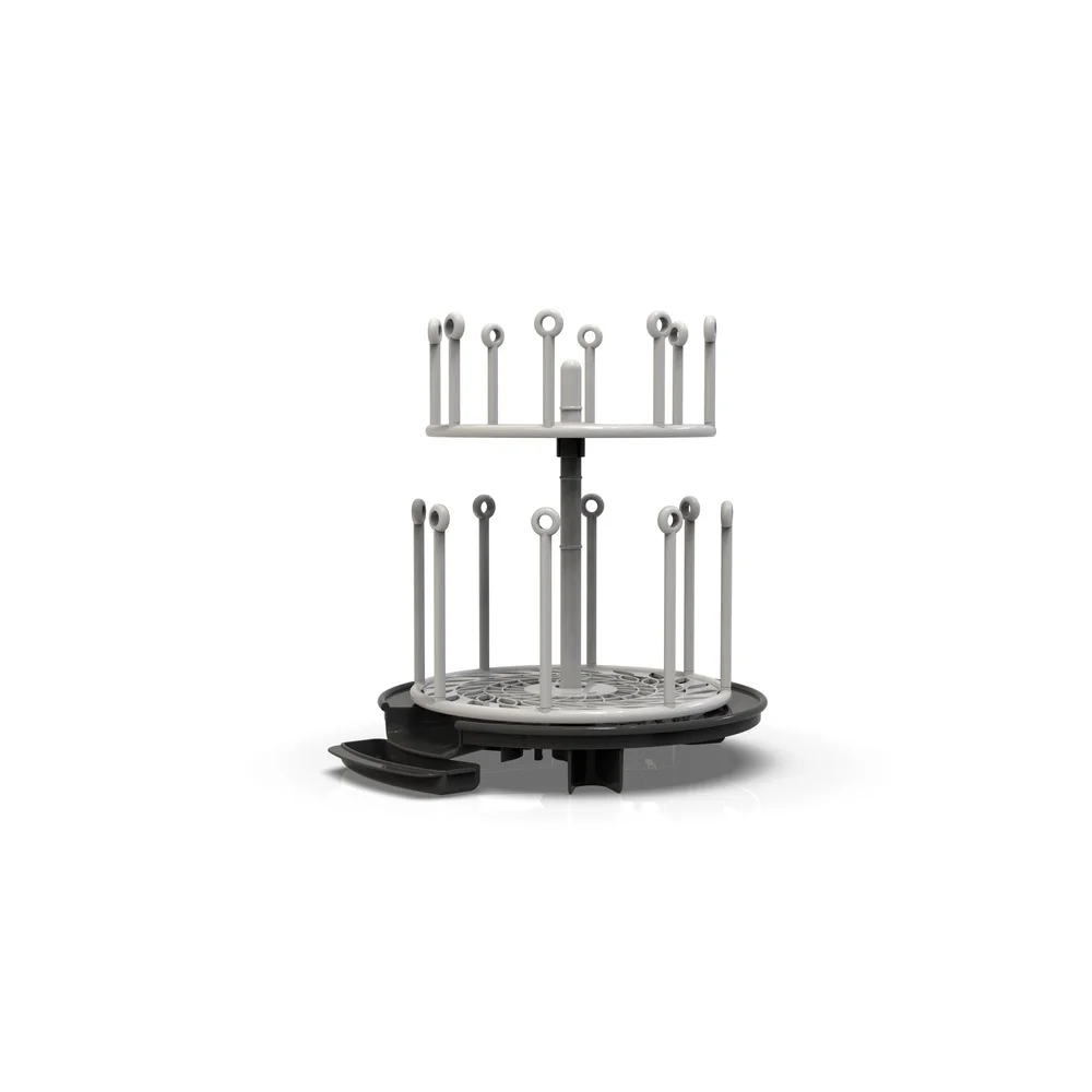 

Two-Tier Spin Stack Baby Bottle Drying Rack Countertop Space-Saving Rotating Design Essential Organizer with Drip Tray