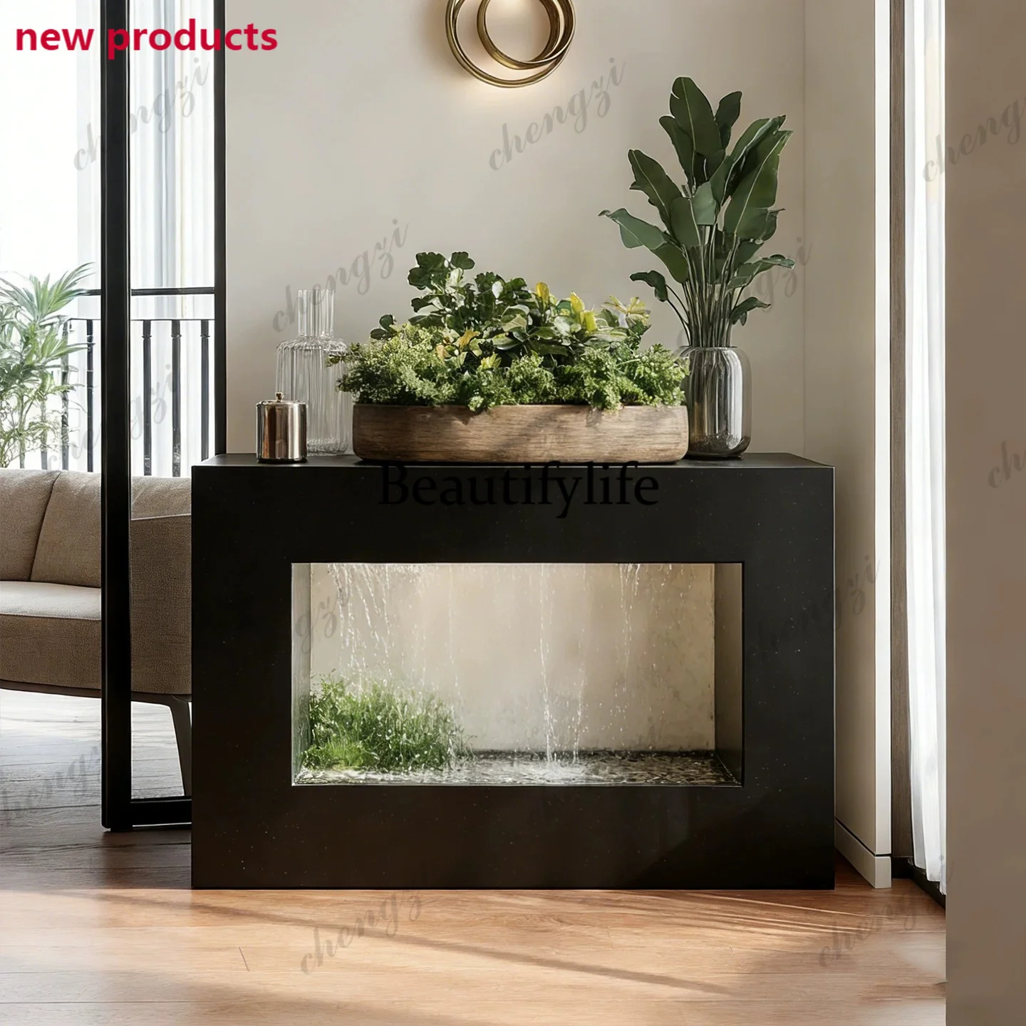 A68Modern simple stainless steel flower box office living room entrance decorative cabinet floor-to-ceiling high-end ornament