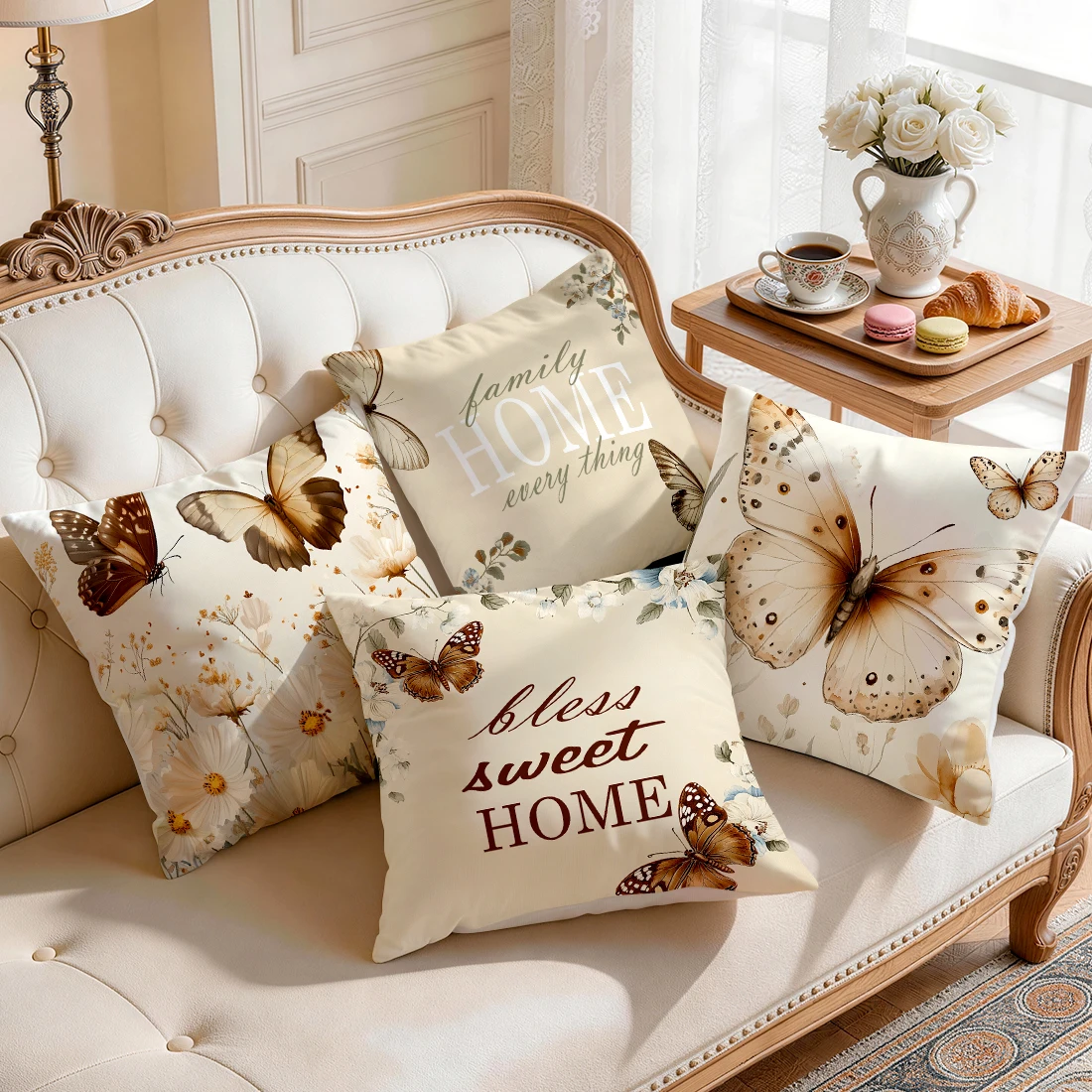 Flowers Butterfly Family Quotes Cushions Pillowcase Polyester Cushion Cover Throw Pillow Pillowcover Home Car Sofa Decor