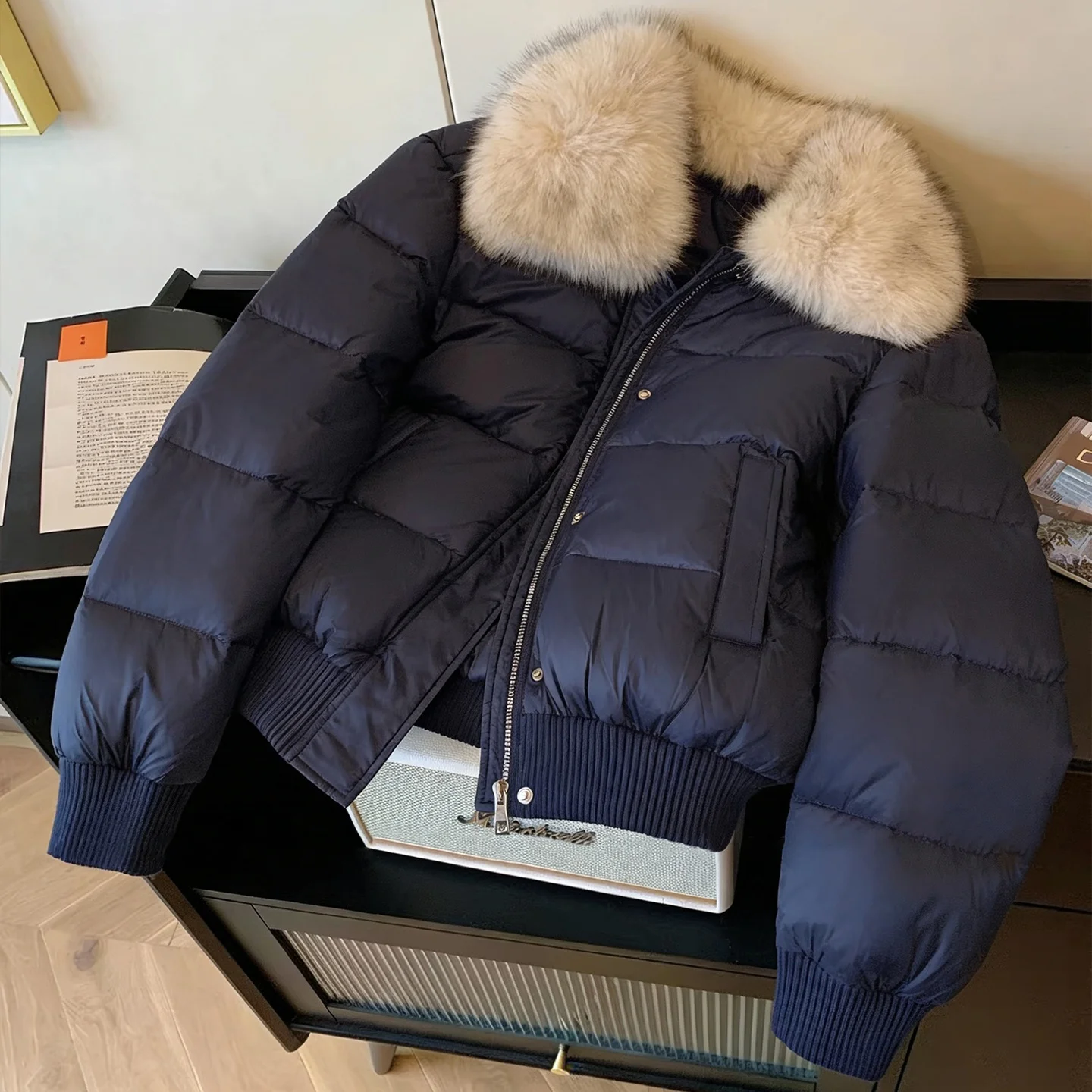 

Korean Style Fashion Fur Collar Spliced Cotton Jackets 2025 Women's Winter Retro Zipper Thickened Coat Chic Loose Warm Outerwear