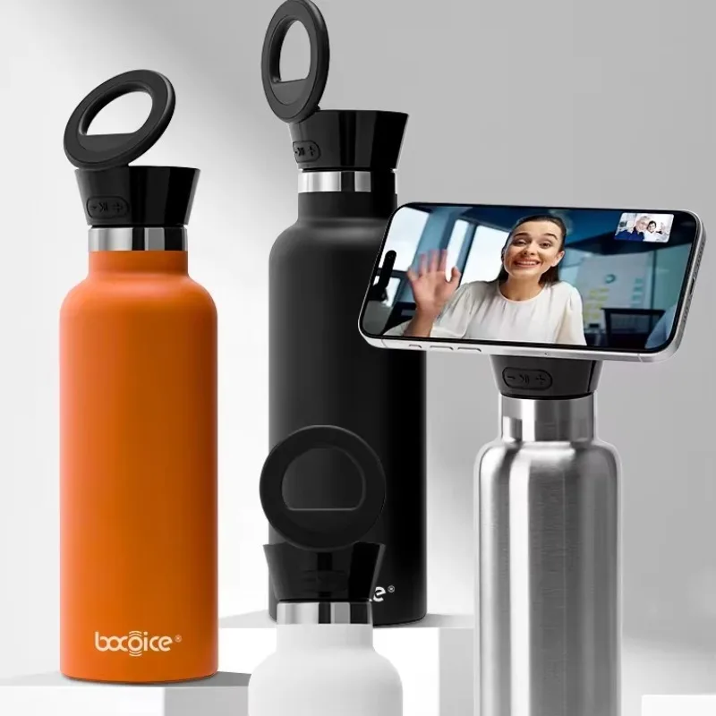 3 In 1 Bluetooth Speaker Water Bottle Stainless Steel 12OZ 18.6OZ With Magnetic Phone Stand Stick 6W MagBottle Speaker Sporting