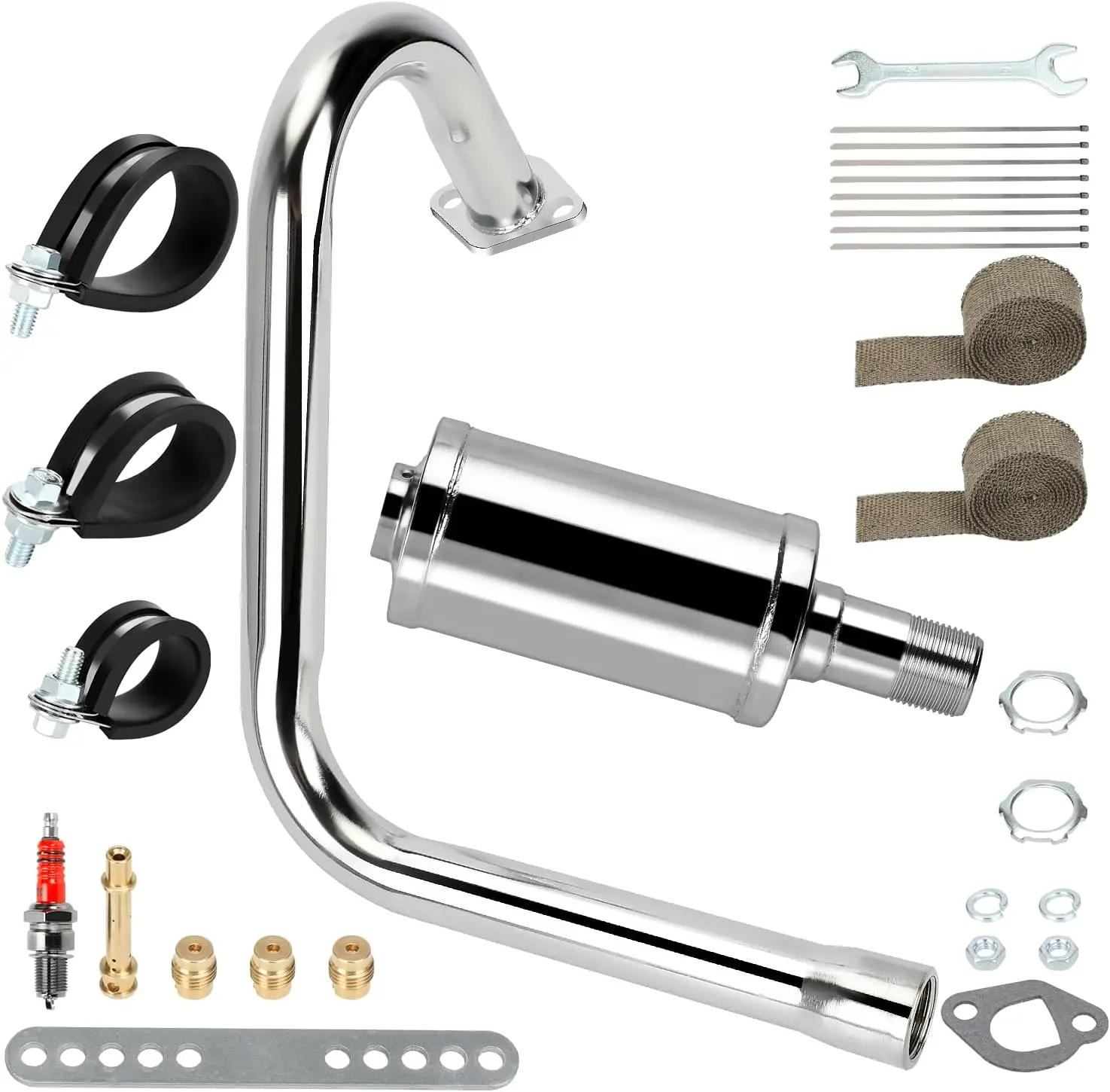 Left Long Exhaust Pipe Muffler Fit Predator 212cc 196cc Coleman CT200U RB200 Baja MB200 RT200 Mini Bike 6.5HP GX160 GX200