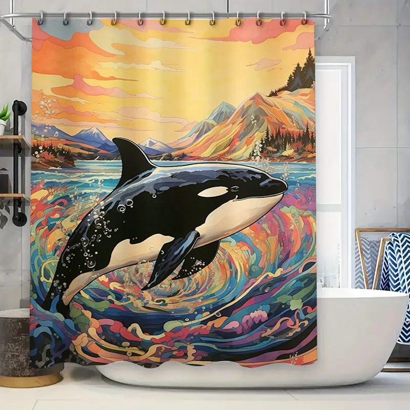 

Яркие киты занавески для душа Современный океанский декор для ванной комнаты Водонепроницаемая ткань Доступны различные размеры Доставка по всему миру