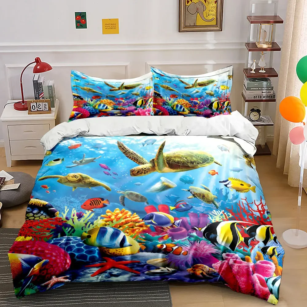 Underwater Marine Life Decor Set Multiple sizes kid's and adults' bedroom Exquisite 3PC bedding set, gift
