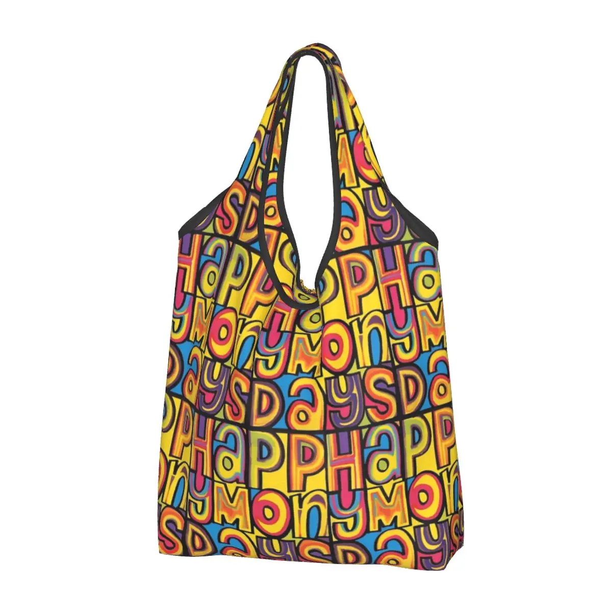 Happy Mondays Portable Tote Shopping Bags Reusable Shopper Bag Grocery Handbag Shoulder Bag