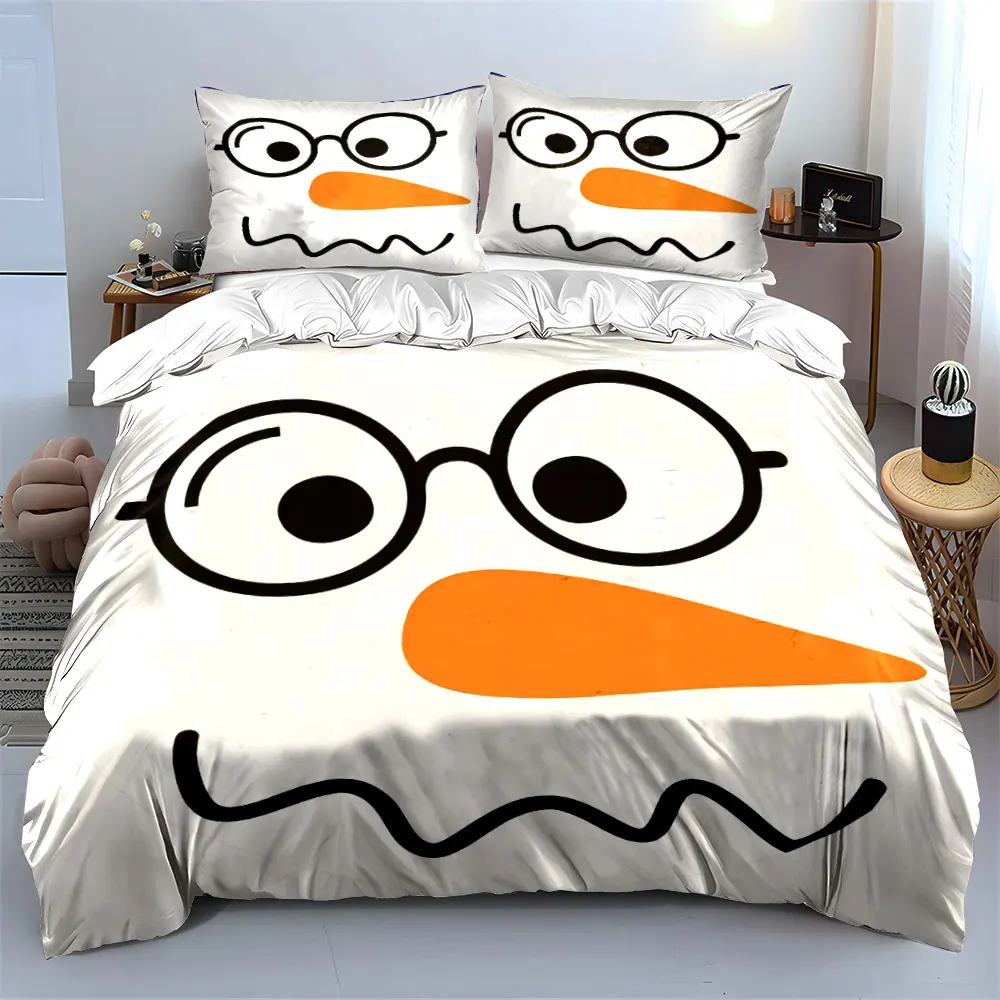 Snowman Face Stickers Set Soft Skin-Friendly Bedding Set Includes 1 Duvet Cover And 2 Pillowcase, Gift