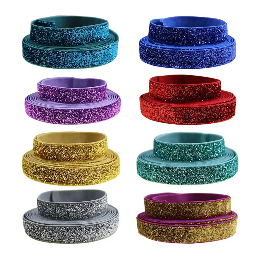 

5/8'' 16mm Frosted Glitter Elastic Bling Bling Ribbon For Headband Hair Accessories DIY Apparel Sewing Accessory