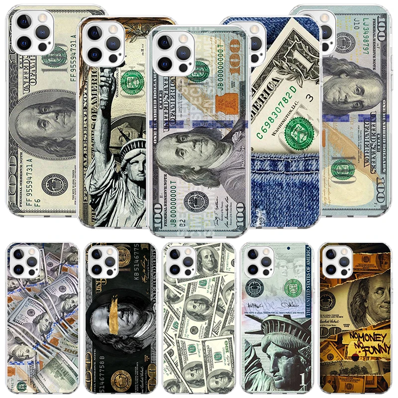 Banknote Dollar Cash Money Phone Case For iPhone 16 15 Plus 11 14 Pro Max 13 12 Mini XS X 7 8 + SE Pattern Customized Couqe Cove