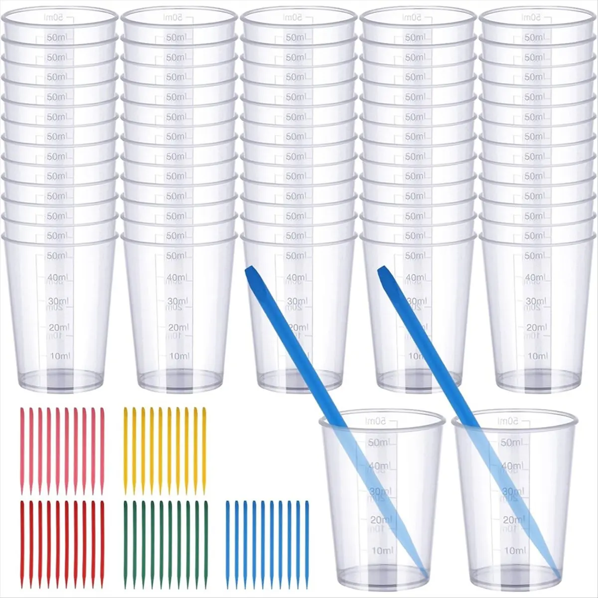 DT1066 TRENDY~Resin Mixing Cups and Sticks, Graduated Cups, Pointed Stir Sticks for Mixing Paint, Stain, Epoxy, Resin 50ml