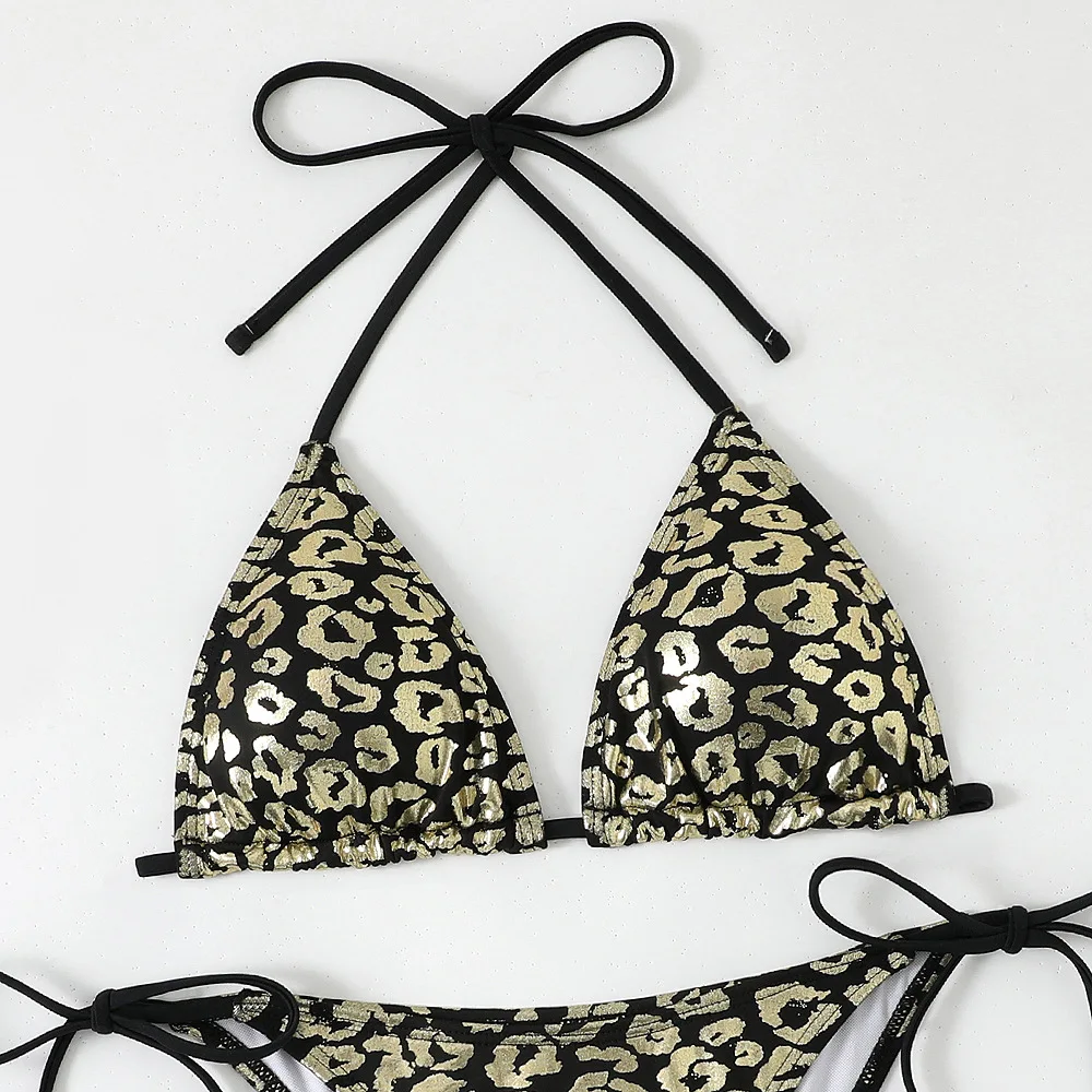 2025 Womens Thong Bikini Set Sexy Two Piece Swimsuit Black Gold Bronzing Micro Bikini Y2K Summer Beachwear Bathing Suits Outfit