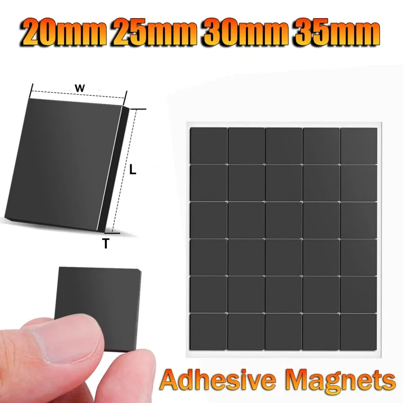Magnetic Sheets 20/25/30/35mm Square Self-Adhesive Magnets Magnetic Stickers for Household Refrigerator Office Flexible Stickers