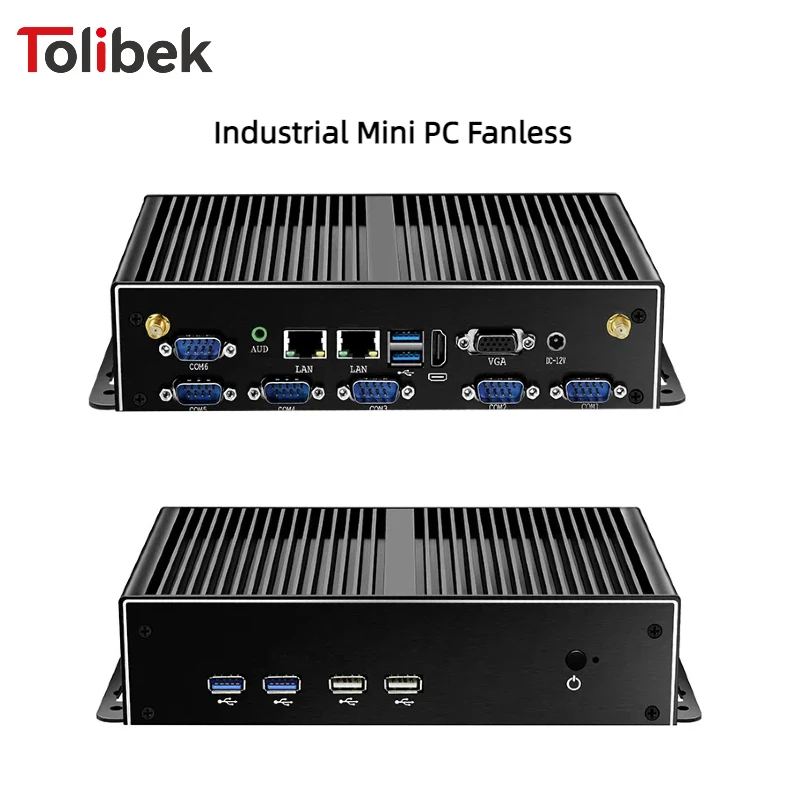 Industrial Mini PC Fanless Dual LAN 6*COM RS232/RS485 Intel Core  i7 5500U Celeron J1900 Windows 10 Mini Computer Linux WIFI