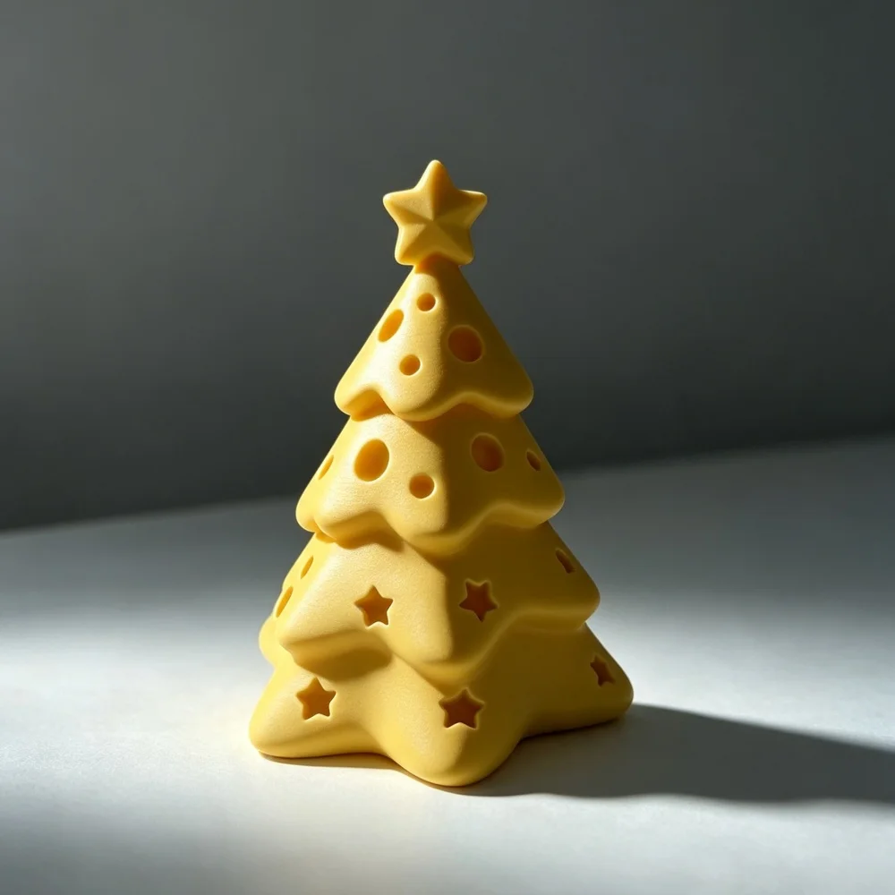 Charming 3D Printed Yellow Star Cutout Christmas Tree Figurine Desktop Ornament For Cute Holiday Season Home Decor Gift