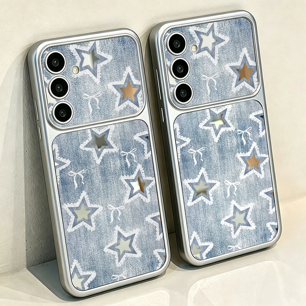 Cowboy Star Mirror Phone Case For Samsung S26 Ultra S25 A56 A36 A55 A26 A57 A17 A16 TPU Shockproof Hard Cover With Wrist Strap