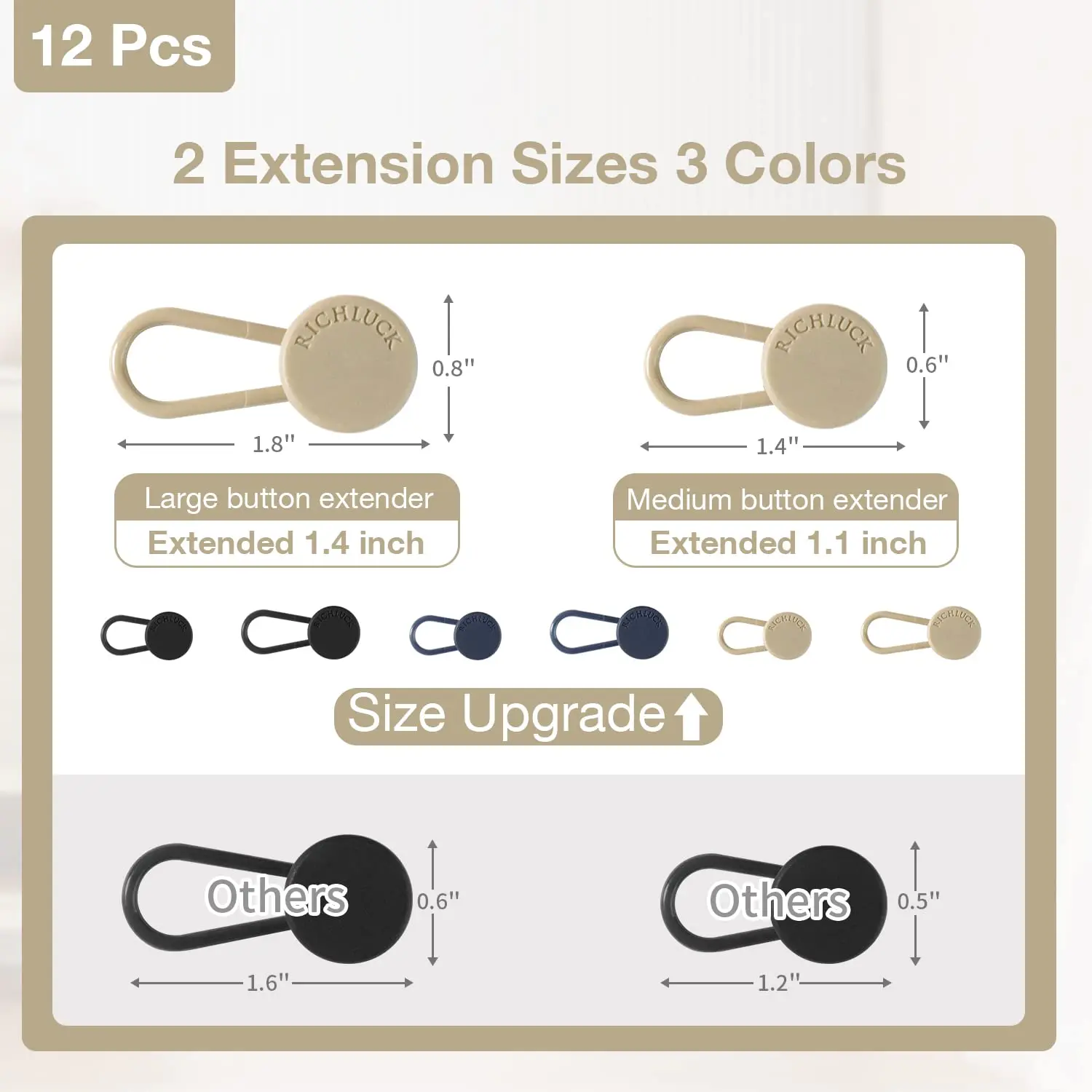 12Pcs Button Extenders for Jeans, Pants Waist Button Extender for Women Men, 3 Colors Pant Waistband Expander