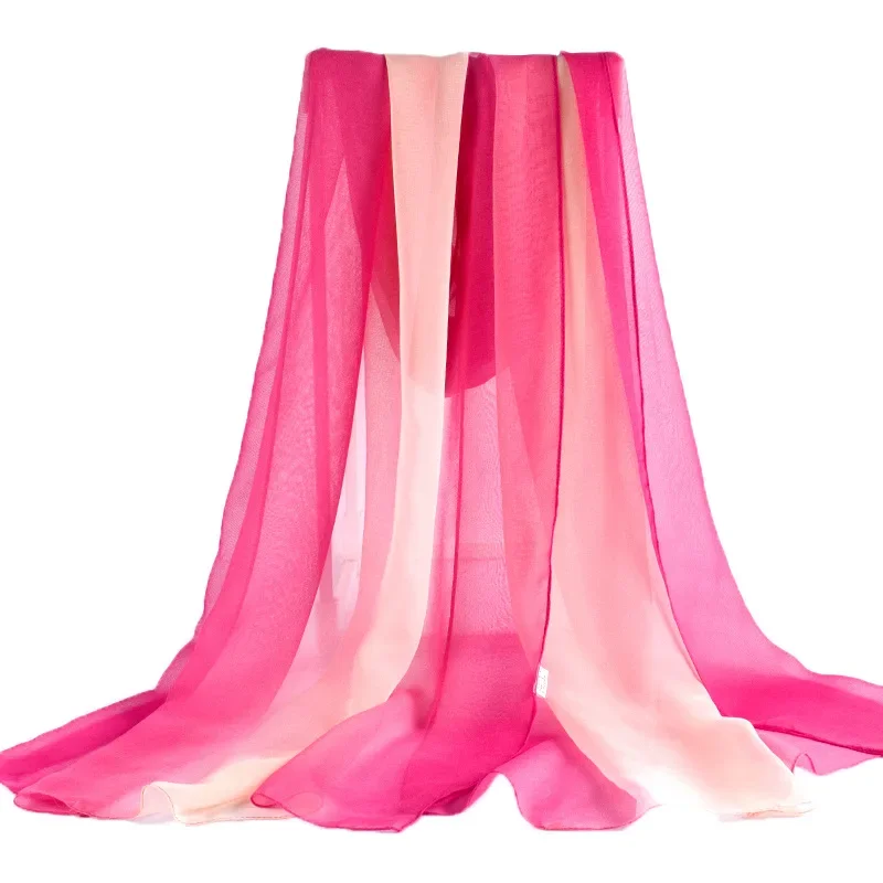 Women Chiffon Solider Color Scarf Gradient Silk Scarf Summer Thin  Shawls and Wraps  Femme Beach Pashmina Shawl Long Soft Wrap