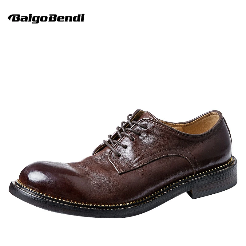 Oh My God ! Rich Man Must Have Soft Genuine Leather High-end Handmade Round Toe Derby Shoes Men's Casual British Lace-up Oxfords