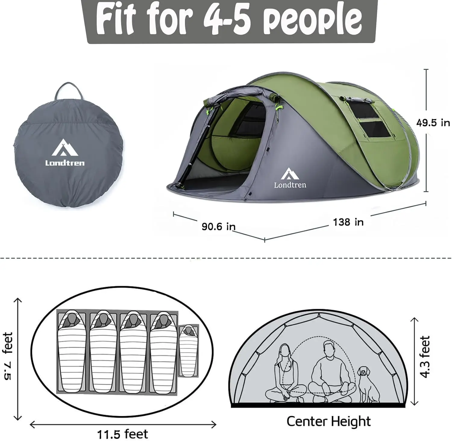 Automatic Setup 2 Doors-Instant Family Tents for Camping Hiking & Traveling