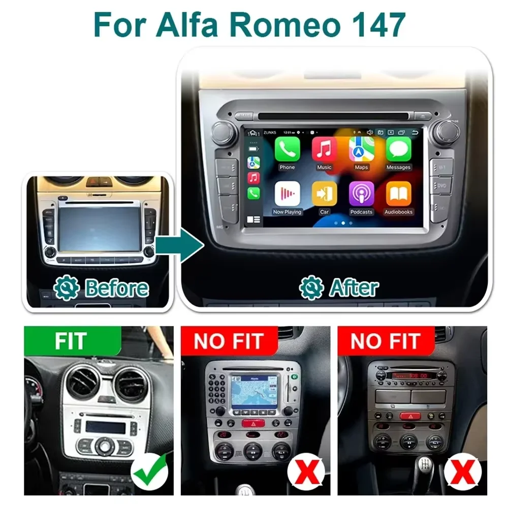 Car Radio For Alfa Romeo Mito 147 2008-2013 Multimedia Player Navigation GPS Stereo Android Auto Carplay Autoradio Bluetooth HU