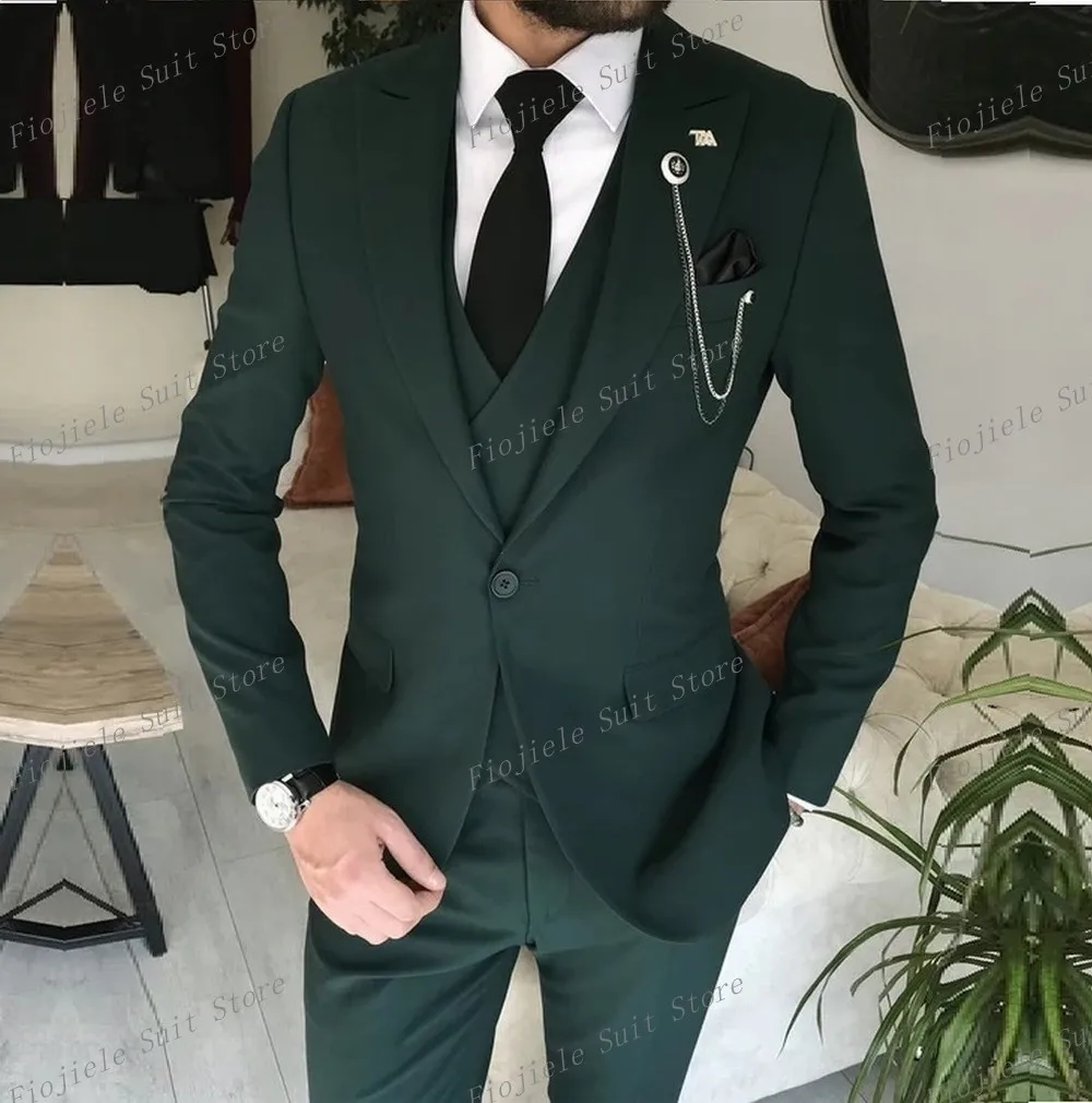 

Dark Green 3 Piece Set Tuxedo Groom Groomsman Business Suit Wedding Party Dress Special Occasions Men Suit Jackets Pants Vest