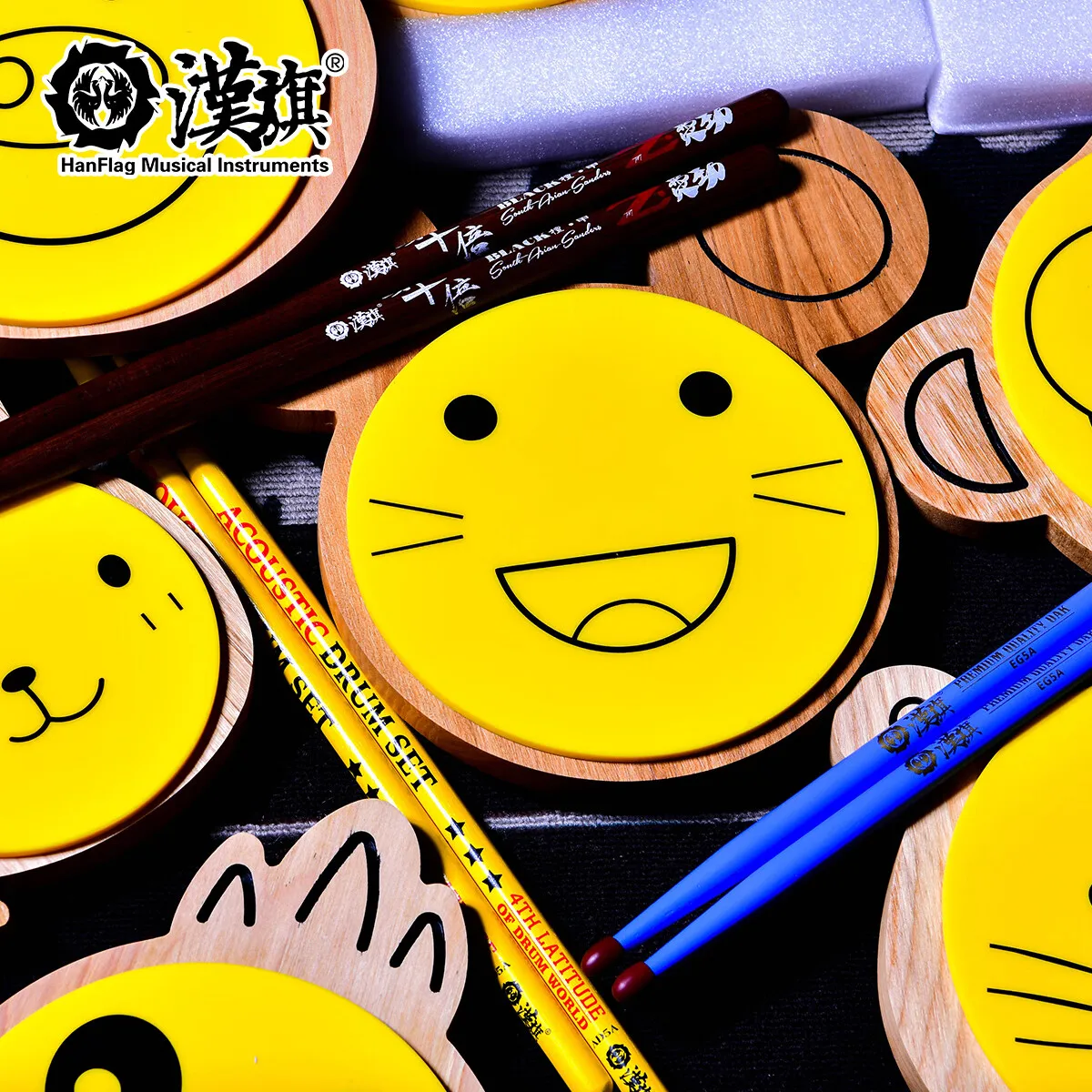 HUN 12 Zodiac Animals Drum Practice Pad Hickory Wood Double-Sided Silicone Silent Snare Pad Portable Drumming Practice Pad