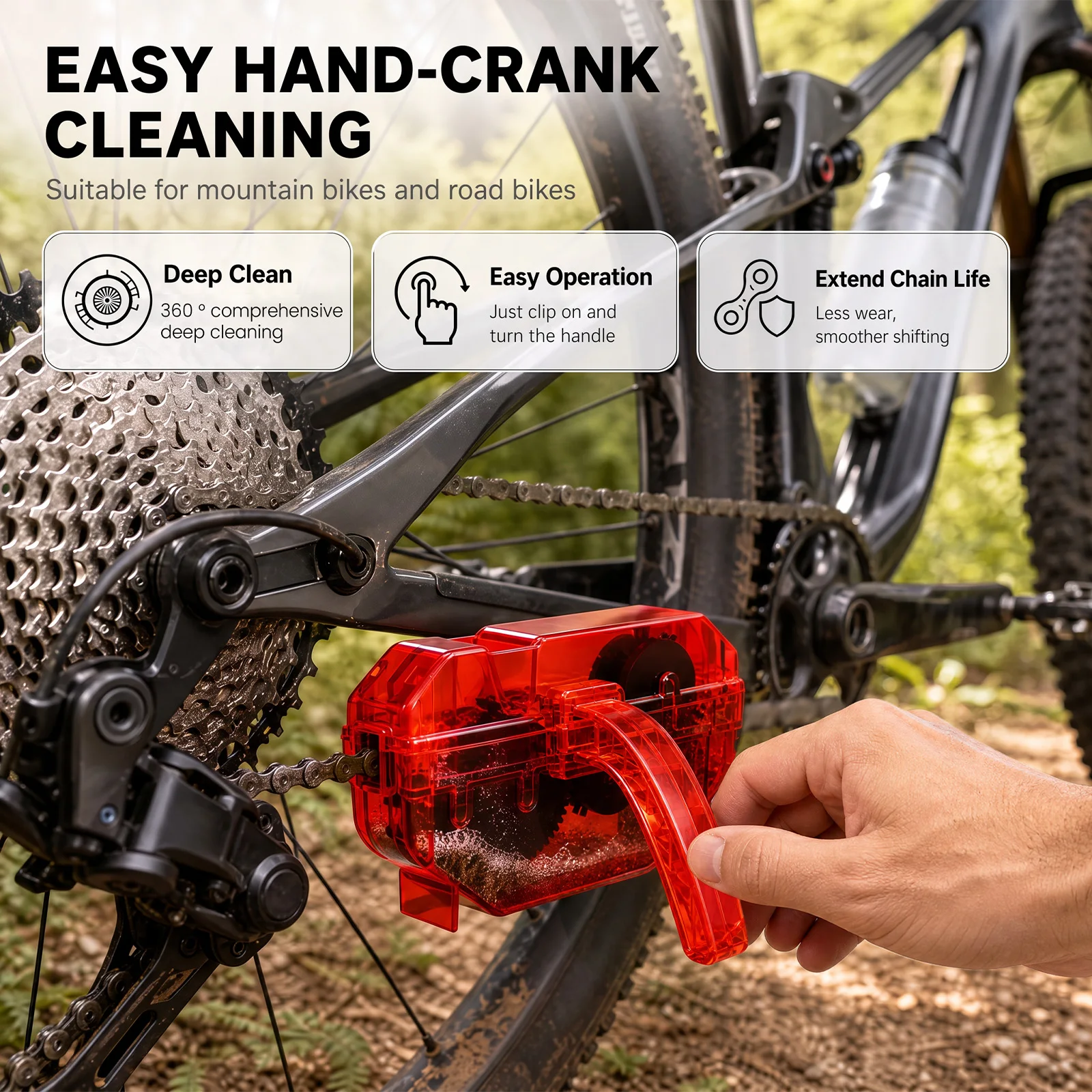 Bike Chain Cleaner with Built in Brushes No Chain Removal Required Portable Bicycle Chain Cleaning Tool for Mountain/Road Bike