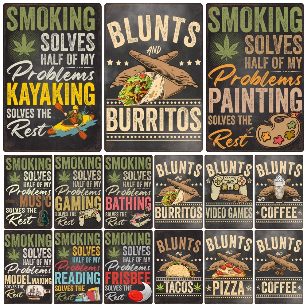 Vintage Smoking Solves Problems Metal Poster, Retro Games, Pizza, Tin Sign, Painting Wall Decor, Casino Bar, Home Decor, WY61