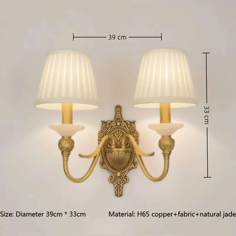 European Modern Living Room Bedroom Bedside Lamp Creative aisle Staircase All Copper Jade Lamp Double Headed Cloth Wall Lamp