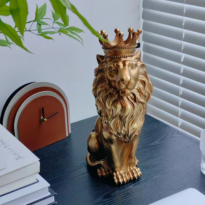Escultura  León con Corona, Artesanía  Lujo, Estatuas  Resina, Decoración Artística para el Hogar, Decoración  Escritori