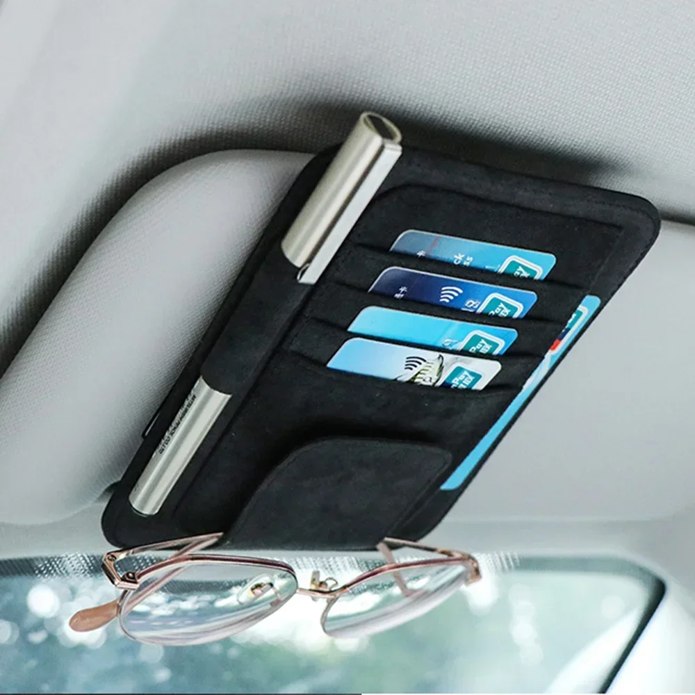 Car Sun Visor Organizer Multi-Pocket Business Card Storage Management Sunglasses Holder Visor Accessories Auto Interior