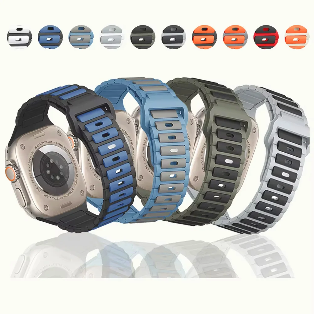 Bracelet en silicone pour Apple Watch 10, 46mm, 45mm, 44mm, 49mm, 42mm, 40mm, 38mm, bracelet iWatch Series 9, 8, 7, 6, 5, SE, Ultra 2