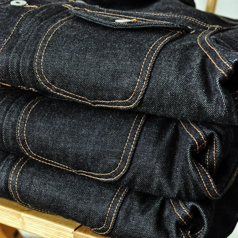 Saucezhan 남성 데님 재킷 Sanforized Indigo Selvedge Denim 오토바이 작업 재킷 18 Oz 레귤러 핏