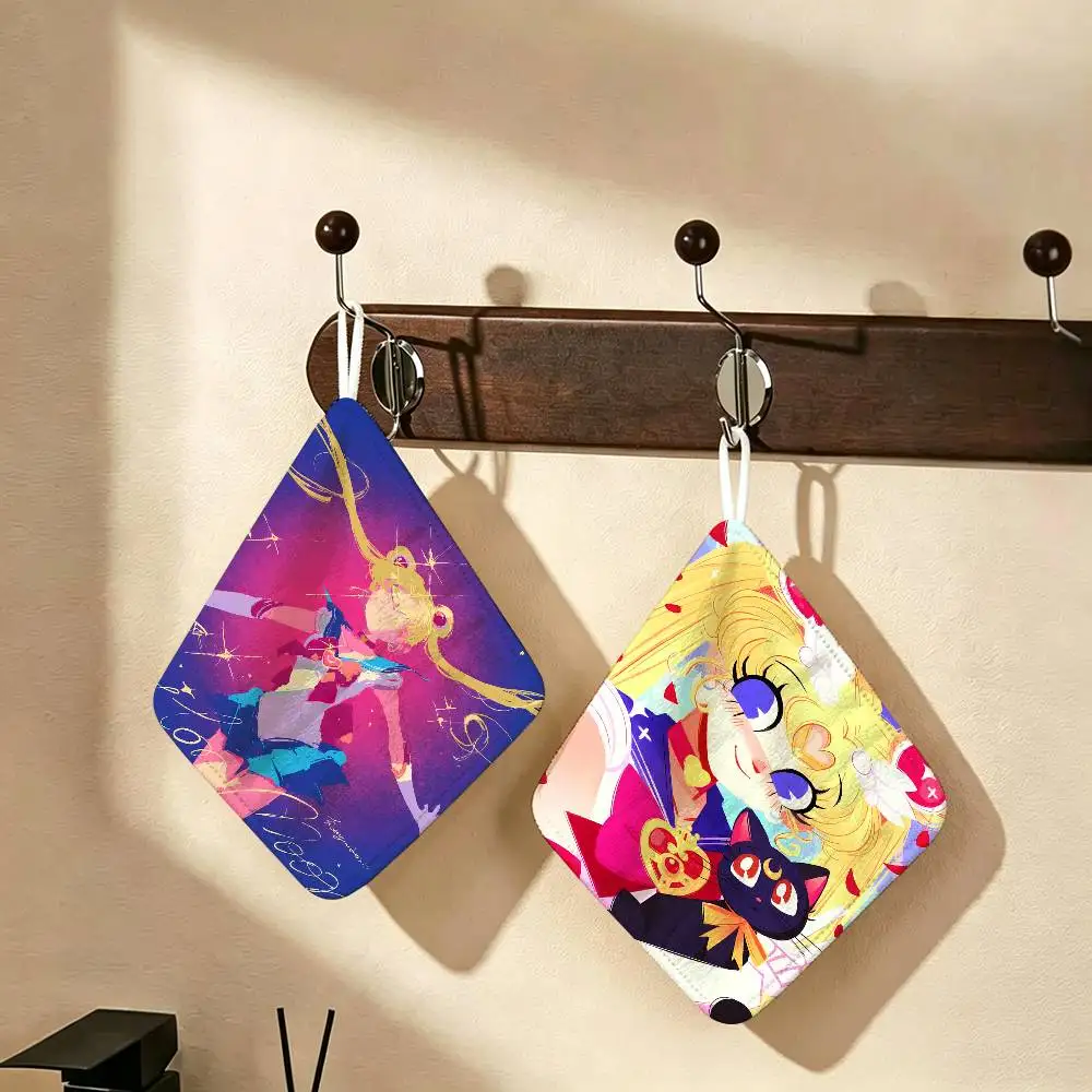 Supernatural Girl S-Sailor Moon Anime Reusable Hanging Kitchen Towel, Polyester Cotton Soft Fabric for Office Home Daily Life
