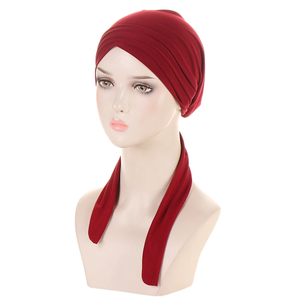 Women Pre-Tied Headscarf Muslim Inner Hijab Hat Female Turban Cancer Chemo Cap Hair Loss Cover Headwrap Headwear Stretch Bandana