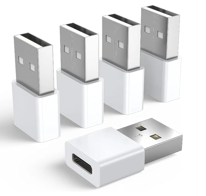 Kit com 5 Adaptadores USB para USBC, Adaptador USBC para Carregador de iPhone 16/15, iPhone 16/15/14/13/12 Pro Max Plus, iPad 9/10 Air 5 Mini 6