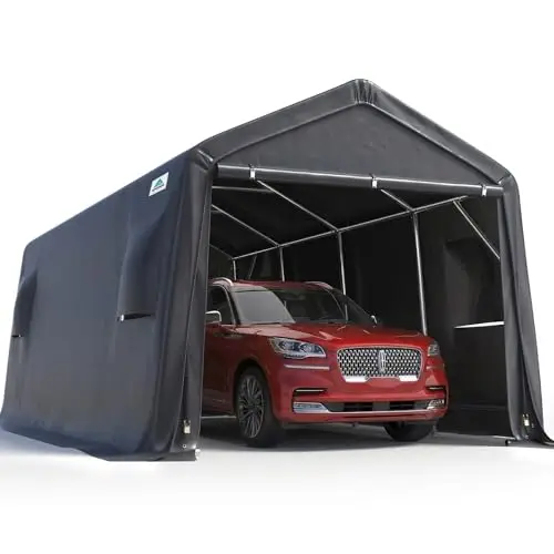 10X20 ft Carport Heavy Duty Outdoor Patio Portable Canopy Storage Shelter Shed with 2 Rolled up Zipper Doors & Vents