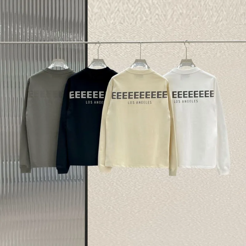 

Classic Double Line Men's Sweatshirt Luxuriy Design Reflective Letter Long Sleeved Base Shirt High Street Couple Base T-shirt