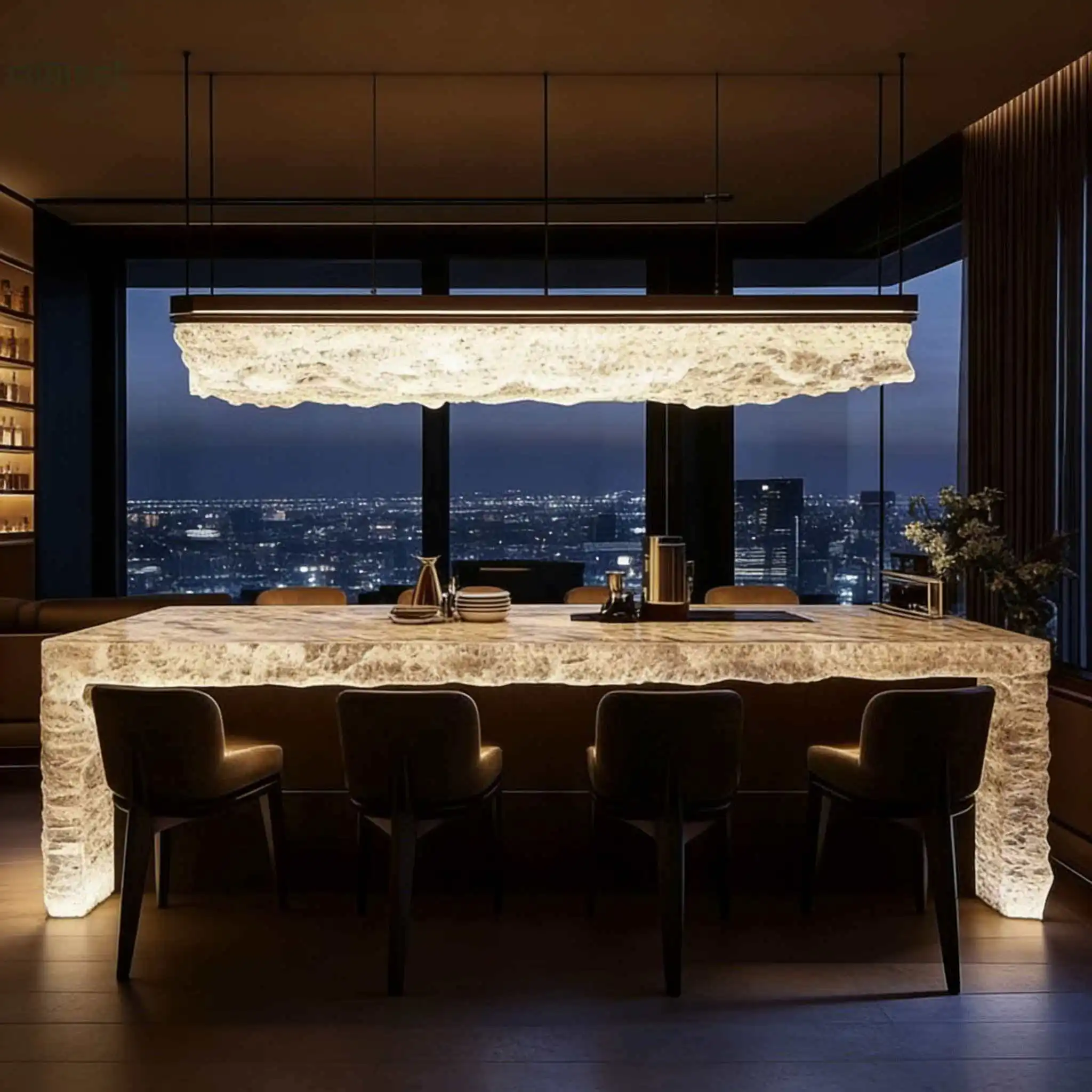 High-End Custom Illuminated Marble Contemporary Bar Translucent Natural Material LED Lighting Home Bar Counter for Hotel