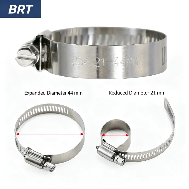 304 A2-70 Stainless Steel Worm Gear Hose Clamp Adjustable Perforated Pipe Clamp Band 6-152mm Water Automotive Mechanics Air Fuel