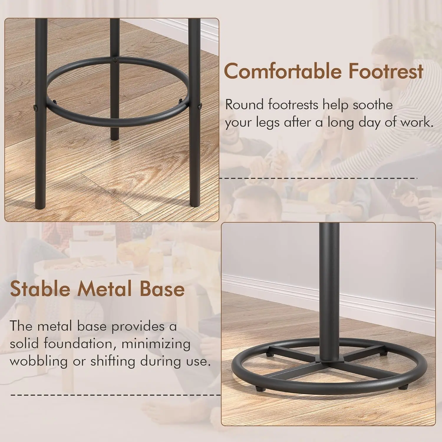 3 Piece Bar Table and Chairs Counter Height Bistro Pub Sets with 2 Barstools for Breakfast Nook, Small Space, Apartment