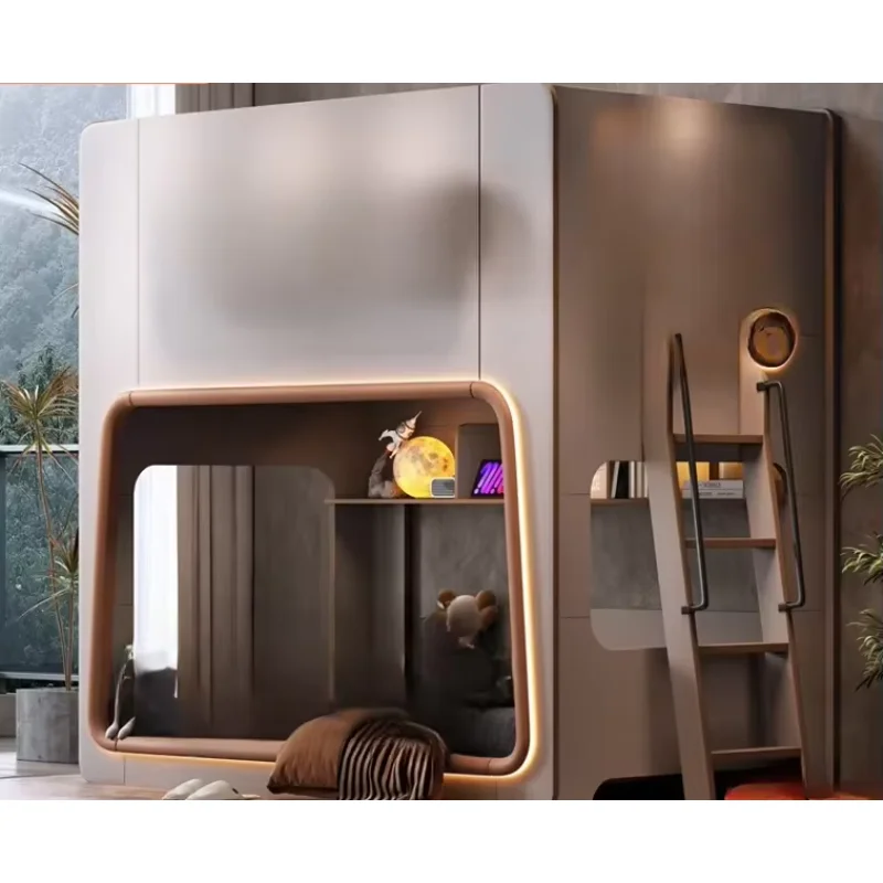 bunk beds, high guardrail small apartment solid wood structure