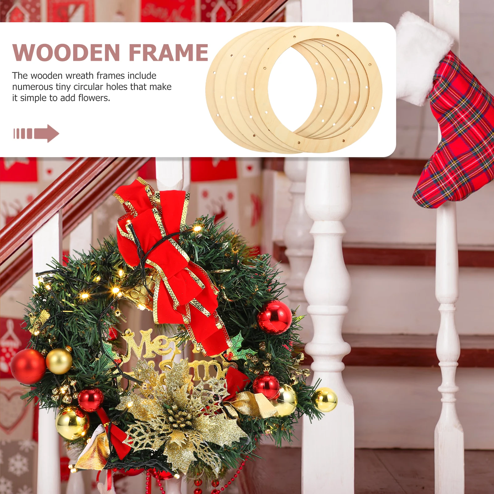 

6Pcs Wood Wreath Ring for Craft Wreath Making Supplies Durable Smooth Wooden Frame DIY Flower Garland Frame for Xmas New Year