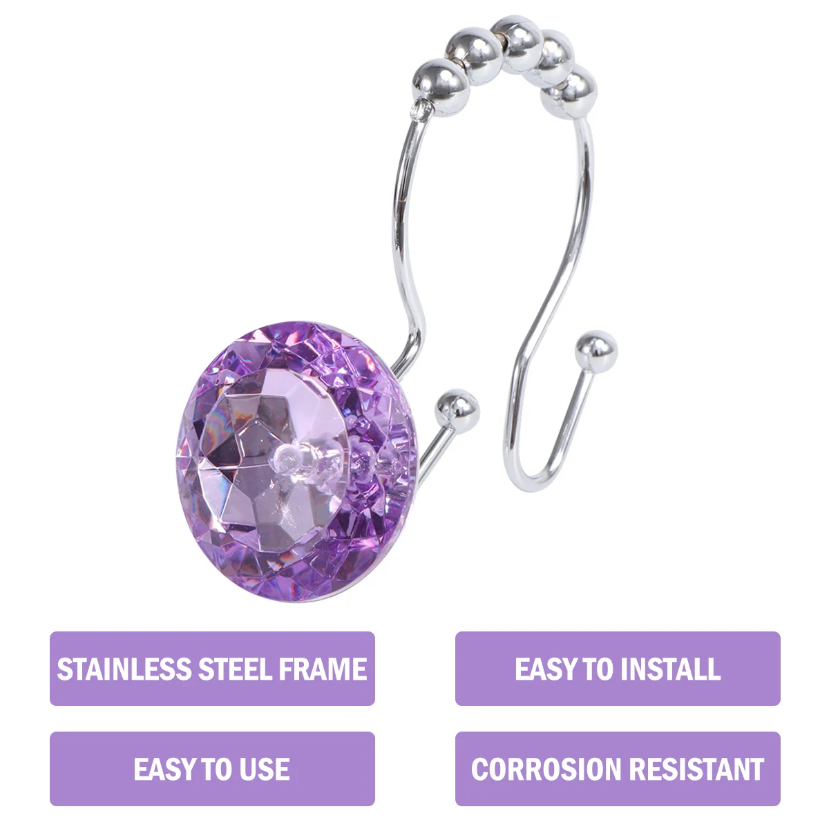 

12Pcs Water Drill Rhinestone Shower Curtain Hooks Rust Resistant Double Glide Rings for Metal Rod Bathroom Shower Liner Holders