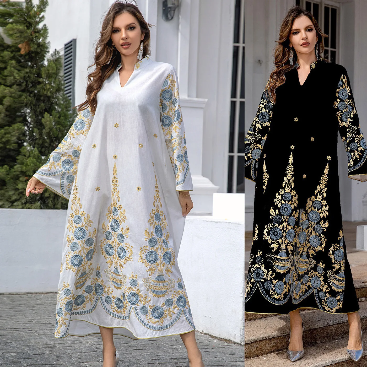 

Dubai Abayas Arab Women Muslim Long Dress Sequin Beading Kaftan Robes Elegant Maxi Dresses Islamic Clothing Women's Muslim Dress