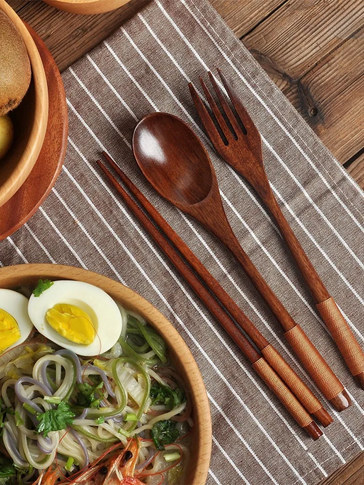 Wooden Chopsticks Fork Spoon Fork Chopsticks Soup Spoon Kitchen Tableware Kitchen Gadget Sets Environmental Protection Utensils