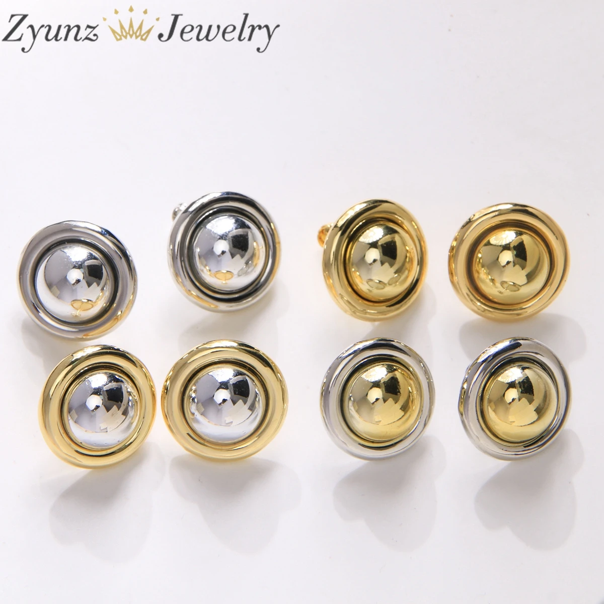 

5 Pairs, New Fashion Gold Plated Round Coin Two Color Tone Women Stud Earrings Luxury
