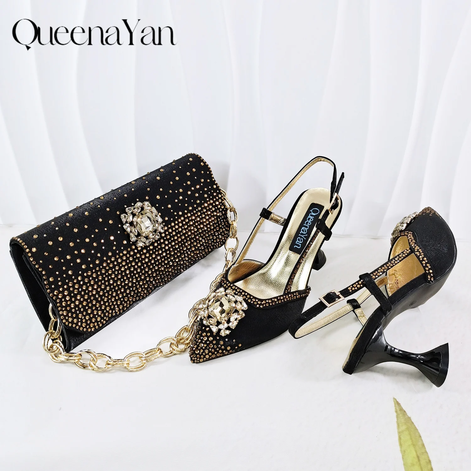 European and American Fashion Shoes and Bag Set Shiny Diamond Bag and High Heel From the Workplace to Banquets or Wedding